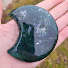 Load image into Gallery viewer, Moss Agate Moon Carving - 3 inch