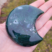 Load image into Gallery viewer, Moss Agate Moon Carving - 3 inch