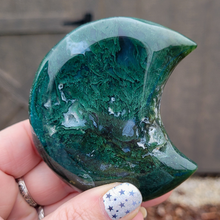 Load image into Gallery viewer, Moss Agate Moon Carving - 3 inch