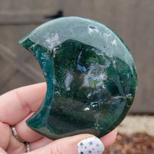 Load image into Gallery viewer, Moss Agate Moon Carving - 3 inch