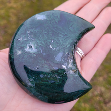 Load image into Gallery viewer, Moss Agate Moon Carving - 3 inch