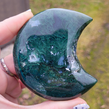 Load image into Gallery viewer, Moss Agate Moon Carving - 3 inch
