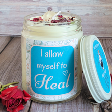 Load image into Gallery viewer, Hand poured soy wax candle with crystals