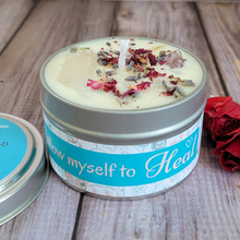 Load image into Gallery viewer, Hand poured soy wax candle with crystals