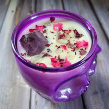 Load image into Gallery viewer, Blackened Amethyst Purple Skull Soy Wax Candle - 15 oz
