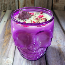 Load image into Gallery viewer, Blackened Amethyst Purple Skull Soy Wax Candle - 15 oz