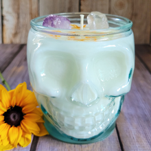 Load image into Gallery viewer, Butterfly Flower Soy Wax Candle in Recycled Glass Skull Jar - 15 oz