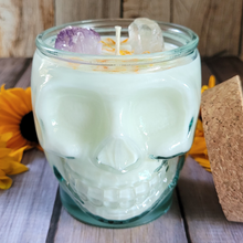 Load image into Gallery viewer, Butterfly Flower Soy Wax Candle in Recycled Glass Skull Jar - 15 oz