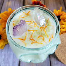Load image into Gallery viewer, Butterfly Flower Soy Wax Candle in Recycled Glass Skull Jar - 15 oz