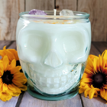 Load image into Gallery viewer, Butterfly Flower Soy Wax Candle in Recycled Glass Skull Jar - 15 oz