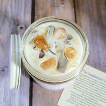 Load image into Gallery viewer, Sagittarius candle with citrine crystals