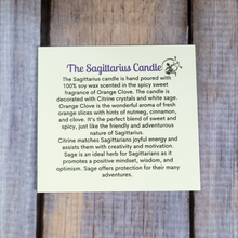Load image into Gallery viewer, Sagittarius candle description card