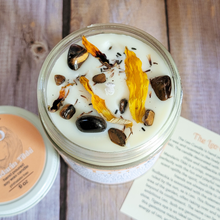 Load image into Gallery viewer, Hand poured soy wax candle with crystals for zodiac sign Leo