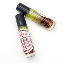 Load image into Gallery viewer, Love - Herb and Crystal Infused Oil Roller with Rose Petals and Rose Quartz Crystals - Love Spell Scent