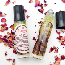 Load image into Gallery viewer, Love - Herb and Crystal Infused Oil Roller with Rose Petals and Rose Quartz Crystals - Love Spell Scent