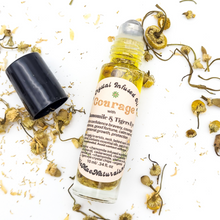 Load image into Gallery viewer, Courage - Herb and Crystal Infused Oil Roller with Chamomile and Tigers Eye - Cedarwood Chamomile Scent