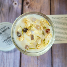 Load image into Gallery viewer, Soy wax candle for zodiac sign Capricorn with agate gemstones and jasmine flowers