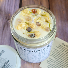 Load image into Gallery viewer, Hand poured soy wax candle with crystals for zodiac sign Capricorn