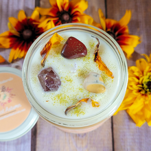 Load image into Gallery viewer, Fall scented soy wax candle with crystals