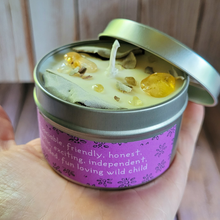 Load image into Gallery viewer, Sagittarius soy candle with crystals