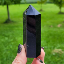 Load image into Gallery viewer, Silver Sheen Obsidian Point - Carved Obsidian Gemstone Point