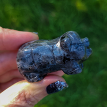 Load image into Gallery viewer, Carved Larvikite Pig - Gemstone Pig Carving