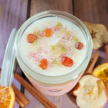 Load image into Gallery viewer, Mulled cider fall scented soy wax candle with crystals