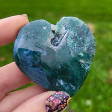 Load image into Gallery viewer, Moss Agate Heart - Carved Gemstone Heart 2.25 inches
