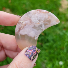 Load image into Gallery viewer, Flower Agate Moon - Carved Gemstone Crescent Moon - 2 inches