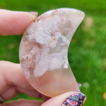 Load image into Gallery viewer, Flower Agate Moon - Carved Gemstone Crescent Moon - 2 inches