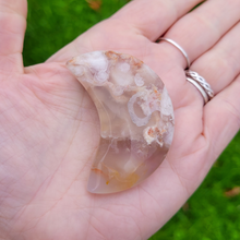Load image into Gallery viewer, Flower Agate Moon - Carved Gemstone Crescent Moon - 2 inches