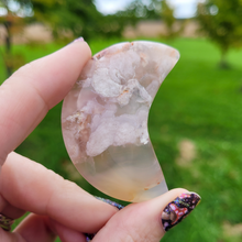 Load image into Gallery viewer, Flower Agate Moon - Carved Gemstone Crescent Moon - 2 inches