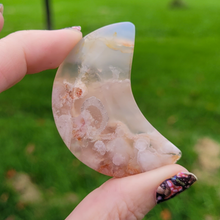 Load image into Gallery viewer, Flower Agate Moon - Carved Gemstone Crescent Moon - 2 inches