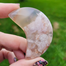 Load image into Gallery viewer, Flower Agate Moon - Carved Gemstone Crescent Moon - 2 inches