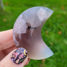 Load image into Gallery viewer, Flower Agate Moon - Carved Gemstone Moon