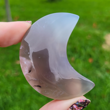 Load image into Gallery viewer, Flower Agate Moon - Carved Gemstone Moon