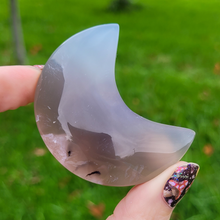 Load image into Gallery viewer, Flower Agate Moon - Carved Gemstone Moon