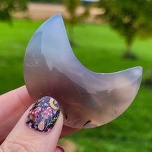 Load image into Gallery viewer, Flower Agate Moon - Carved Gemstone Moon