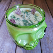 Load image into Gallery viewer, Chocolate Orchid Soy Wax Candle in Green Skull Jar - 15 oz