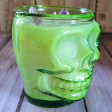 Load image into Gallery viewer, Chocolate Orchid Soy Wax Candle in Green Skull Jar - 15 oz