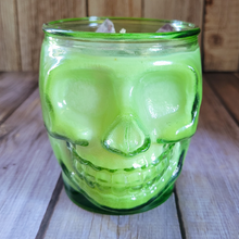 Load image into Gallery viewer, Chocolate Orchid Soy Wax Candle in Green Skull Jar - 15 oz