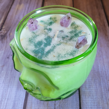 Load image into Gallery viewer, Chocolate Orchid Soy Wax Candle in Green Skull Jar - 15 oz