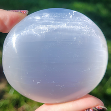 Load image into Gallery viewer, Selenite Palm Stone with Etched Lotus Flower