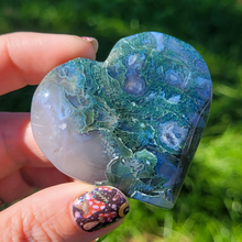 Load image into Gallery viewer, Moss Agate Heart Carving - Gemstone Heart 2 inch