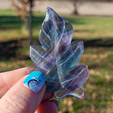 Load image into Gallery viewer, Rainbow Fluorite Leaf Carving - Rainbow Fluorite Crystal Leaf