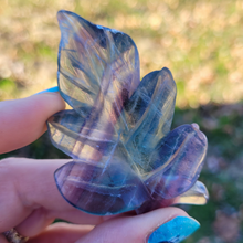 Load image into Gallery viewer, Rainbow Fluorite Leaf Carving - Rainbow Fluorite Crystal Leaf