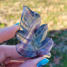Load image into Gallery viewer, Rainbow Fluorite Leaf Carving - Rainbow Fluorite Crystal Leaf