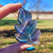 Load image into Gallery viewer, Rainbow Fluorite Leaf Carving - Rainbow Fluorite Crystal Leaf
