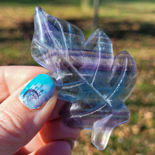 Load image into Gallery viewer, Rainbow Fluorite Leaf Carving - Rainbow Fluorite Crystal Leaf