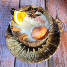 Load image into Gallery viewer, Vintage Pottery Tea Cup Candle with Saucer (Mulled Cider)